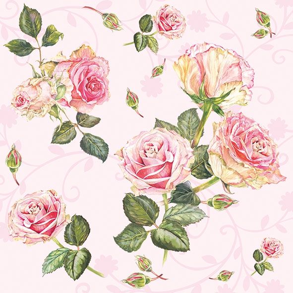 Decoupage蝶古巴特餐巾-粉紅玫瑰