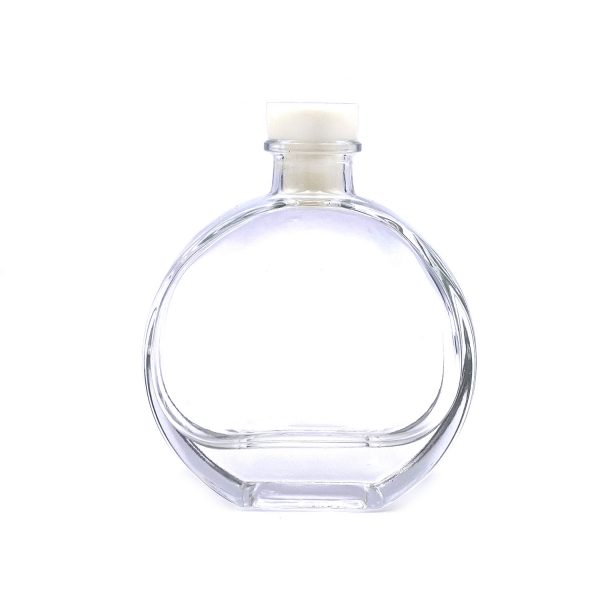 浮游花米白色蓋圓形扁玻璃瓶