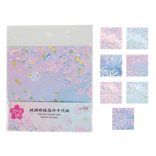 日本和風繡球花燙金正方形摺紙