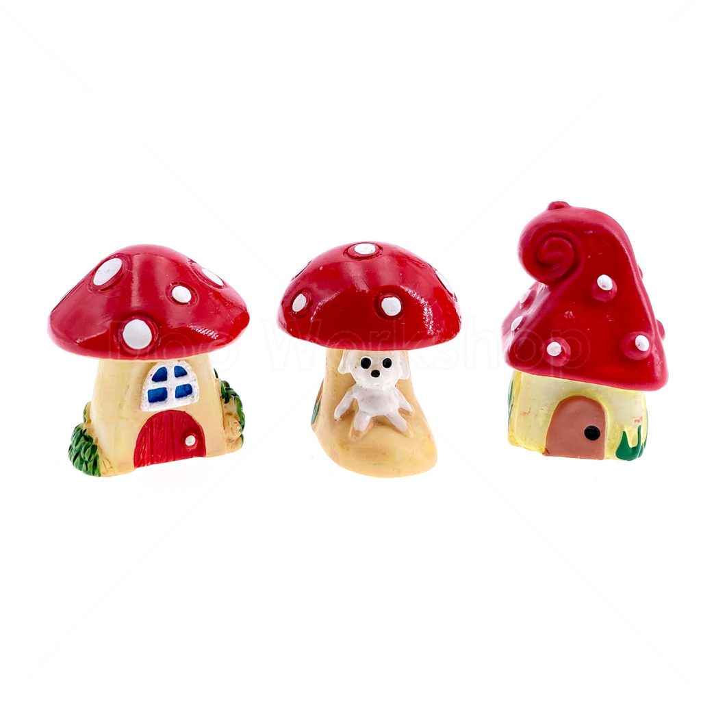 紅色蘑菇屋樹脂裝飾